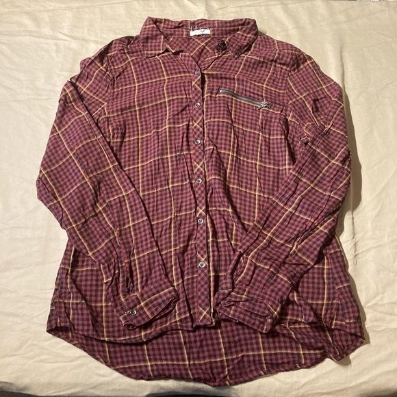 Maurices Button Up Shirt Gingham Plaid Shirt Zipper Pocket Women's XL Fall EUC - Picture 2 of 12